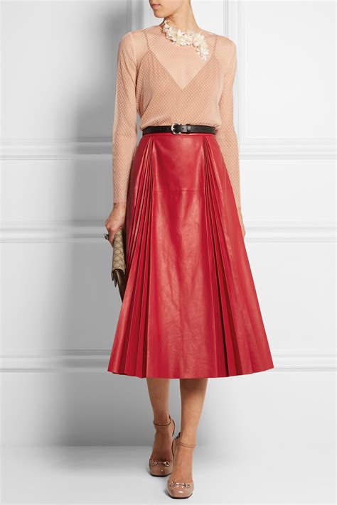 gucci red leather skirt